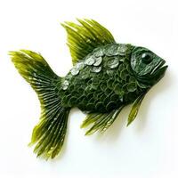 Fish made of seaweed on white background photo