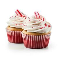 Candy cane cupcakes isolated on white background photo