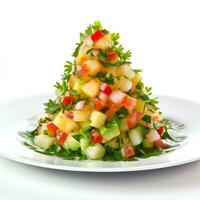 Peruvian ceviche of Christmas tree shape isolated on white background photo