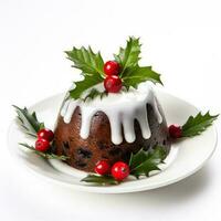 Christmas pudding isolated on white background photo