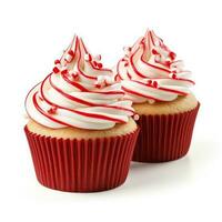 Candy cane cupcakes isolated on white background photo