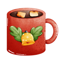 ein rot Becher mit ein Weihnachten Glocke und ein Grün Stechpalme Blatt png