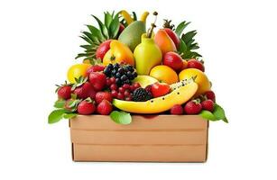 Box of fruit Clipping path on white Isolated background photo