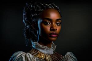 Portrait of a beautiful person with black background. Fictional person created with photo
