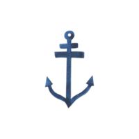 A simple blue ship's anchor silhouette. Watercolor illustration hand drawn in children's style. Isolated object png