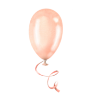 Pink balloon with ribbon. Watercolor illustration, hand drawn. Isolated object png