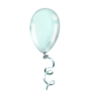 Blue balloon with ribbon. Watercolor illustration, hand drawn. Isolated object png