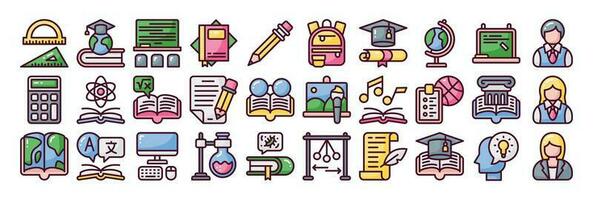 Back to school fill outline icon set. Perfect for graphic design, mobile, UI, and web masterpieces vector