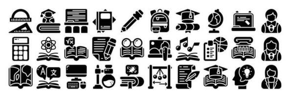 Back to school glyph icon set. Perfect for graphic design, mobile, UI, and web masterpieces vector