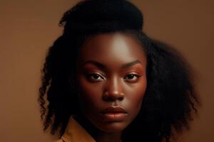 Portrait person with beige background. Fictional person created with photo
