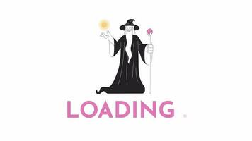Wizard magic black and white loading animation. Old wizard with beard casting fireball outline 2D cartoon character 4K video loader motion graphic. Sorcerer with magic orb waiting animated gif