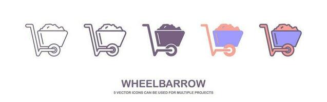 Wheelbarrow cart icon. rickshaw icon, glyph and filled outline colorful version, Wheel barrow outline and filled vector sign. Symbol, logo illustration. Different style icons set. Vector graphics