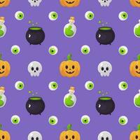 Happy Halloween seamless pattern with pumpkin, skull, eyes and poison vector