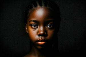retrato de un hermosa persona con negro antecedentes. ficticio persona creado con generativo ai foto