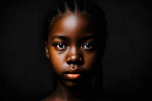 Portrait of a beautiful person with black background. Fictional person created with photo
