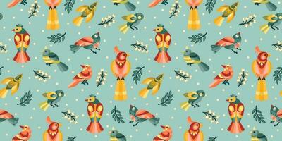 Folk floral seamless pattern with birds. Modern abstract design for paper, cover, fabric, pacing and other use vector