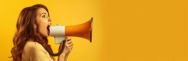 Beautiful woman with megaphone photo