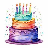 Watercolor vibrant birthday cake isolated photo