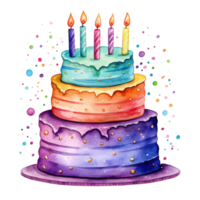 Watercolor vibrant birthday cake isolated png