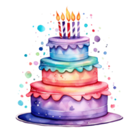 Watercolor vibrant birthday cake isolated png