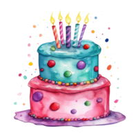 Watercolor vibrant birthday cake isolated png