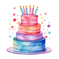 Watercolor vibrant birthday cake isolated png