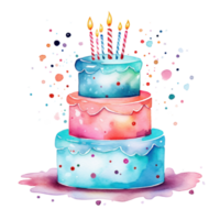 Watercolor vibrant birthday cake isolated png