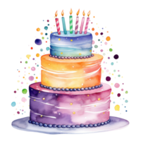 Watercolor vibrant birthday cake isolated png