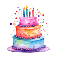 Watercolor vibrant birthday cake isolated png