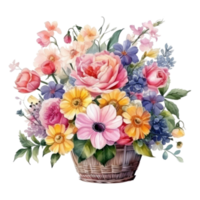 Watercolor spring flowers bouquet isolated png