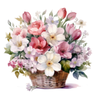 Watercolor spring flowers bouquet isolated png