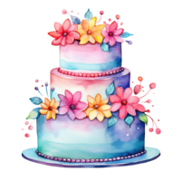 Watercolor vibrant birthday cake isolated png