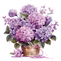 Watercolor lilac flowers bouquet isolated png