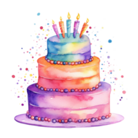 Watercolor vibrant birthday cake isolated png