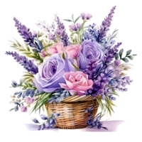 Watercolor lavender flower bouquet isolated png