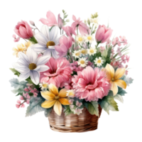 Watercolor spring flowers bouquet isolated png