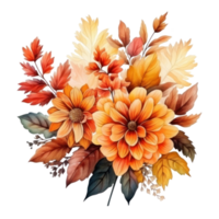 Watercolor colorful autumn bouquet isolated png