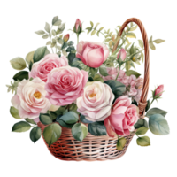 Watercolor rose flowers bouquet isolated png