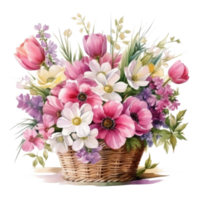 Watercolor spring flowers bouquet isolated png