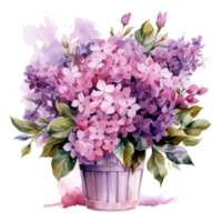 Watercolor lilac flowers bouquet isolated png