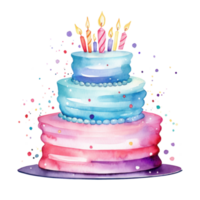 Watercolor vibrant birthday cake isolated png