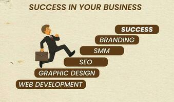 Success in your business illustration, digital marketing, search engine optimization, graphic designing textured background vector