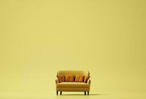 Interior design, Yellow sofa with yellow background. Minimal concept with copy space. 3d rendering photo