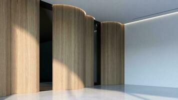 Modern empty room with vertical wooden slats. 3d illustration render photo