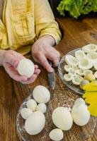 Step by step. egg cut in half, for making stuffed eggs photo