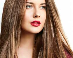 Hairstyle, beauty and hair care, beautiful woman with long natural brown hair, glamour portrait for hair salon and haircare photo