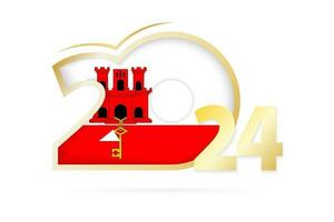 Year 2024 with Gibraltar Flag pattern. vector