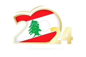 Year 2024 with Lebanon Flag pattern. vector