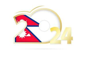 Year 2024 with Nepal Flag pattern. vector