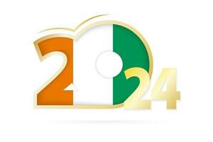 Year 2024 with Ivory Coast Flag pattern. vector